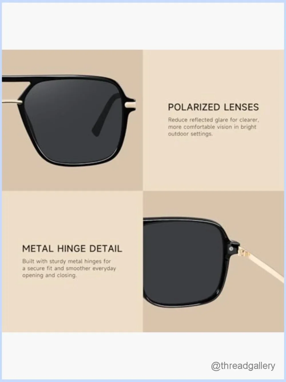 Square Aviator Polarized UV Sunglasses for Driving Travel